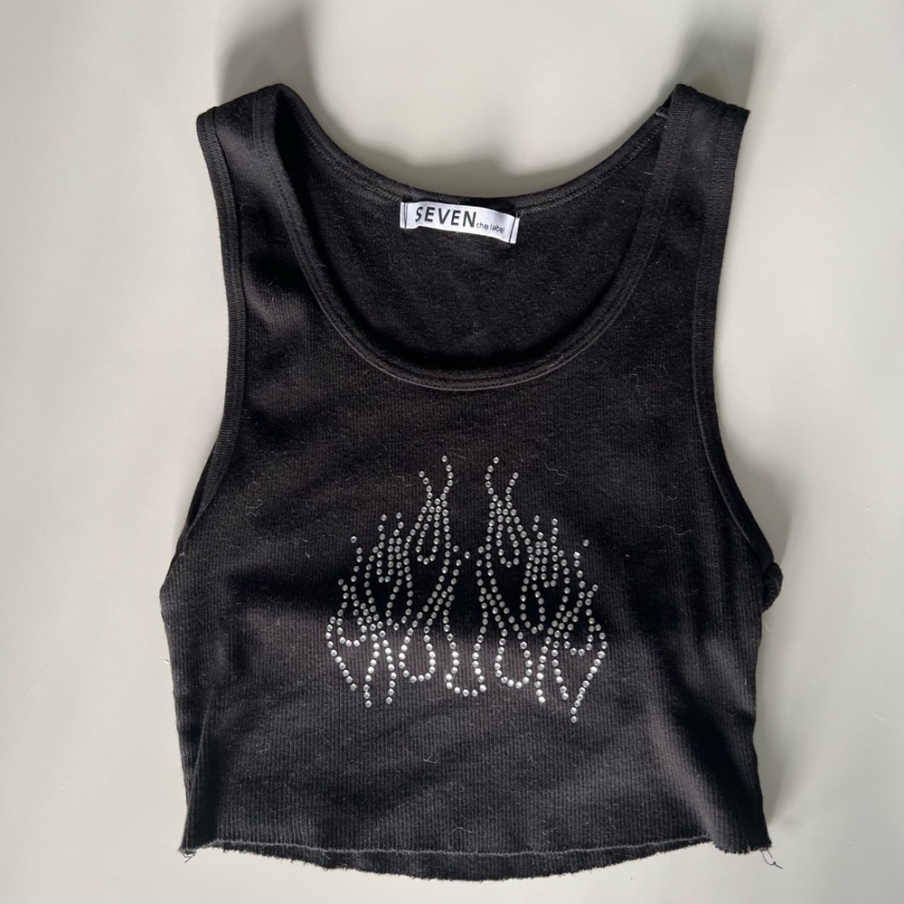 SEVEN The Label Women's Black Rhinestone Tank Top